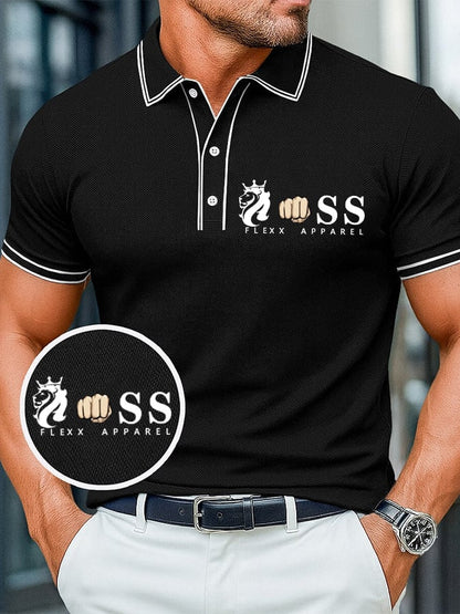 Men's casual, comfortable, and breathable retro letter print polo shirt