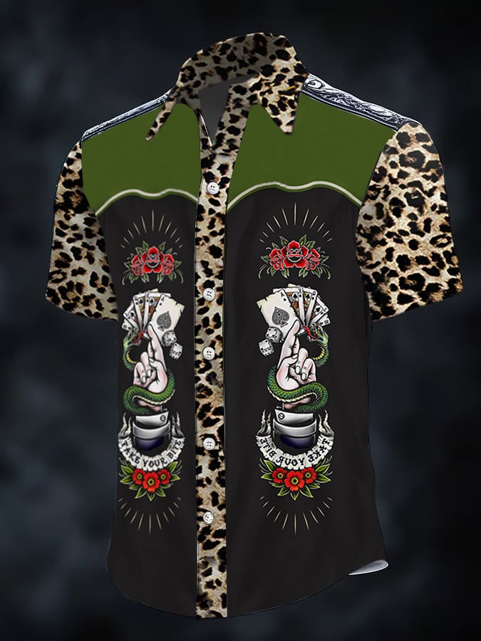 Men's Retro Western Print Short Sleeve Shirt