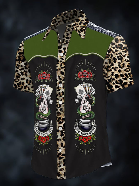 Men's Retro Western Print Short Sleeve Shirt
