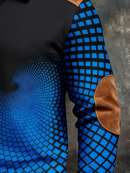 Men's Retro Color Block Print Zipper Sweatshirt