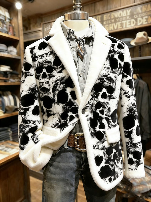 Men's Skull Print Flannel Collar Casual Jacket