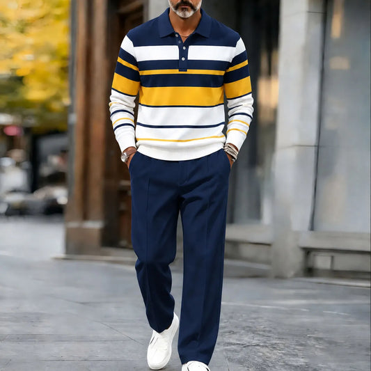 Men's Printed Polo Shirt and Pants Set