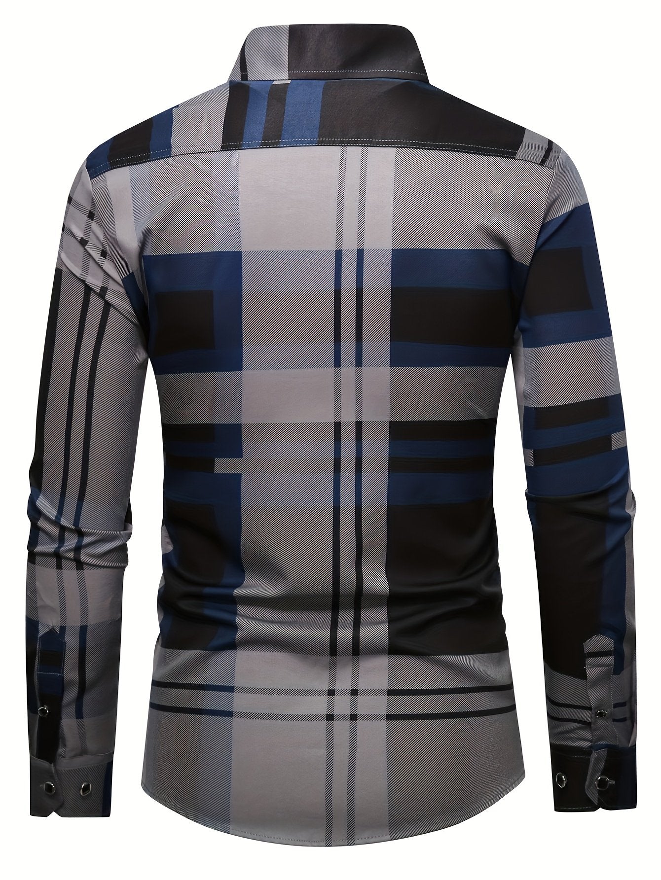Men's Street Style Business Plaid Casual Printed Long Sleeve Shirt
