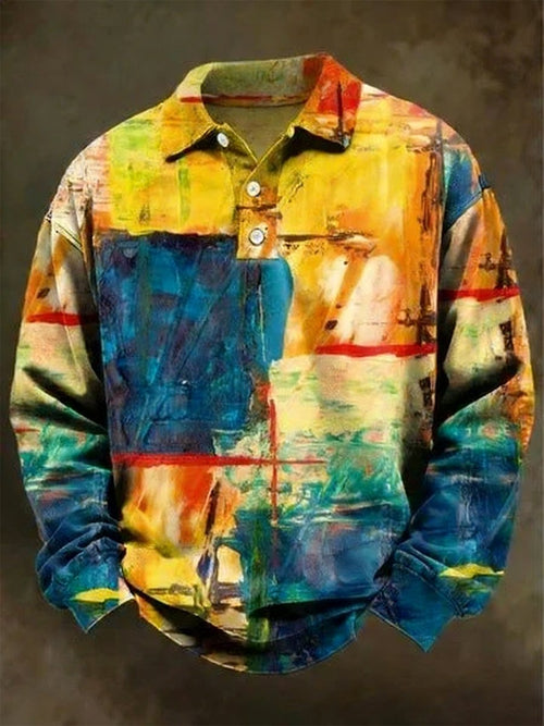 Men's Retro Faith Oil Painting Art Long-Sleeved Polo Shirt
