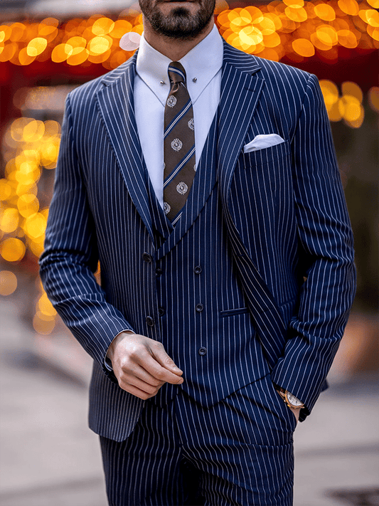 Men's Retro Single Breasted Striped Gentleman Business Suit Jacket