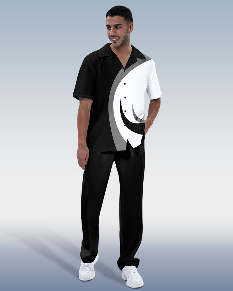 Rianmond Men's Black & White Color Block Short Sleeve Trekking Suit