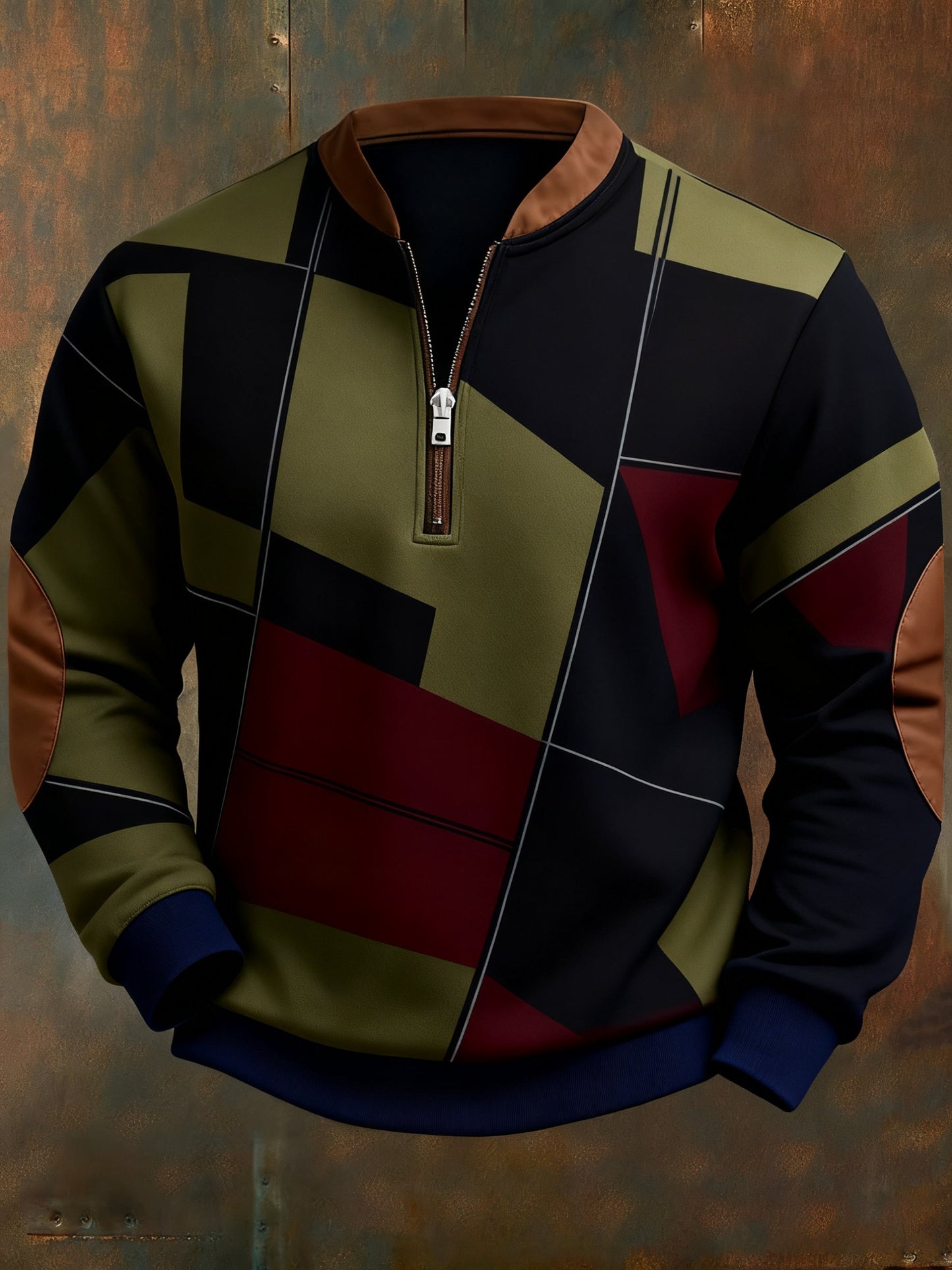 Men's Casual Geometric Color Block Print Sweatshirt