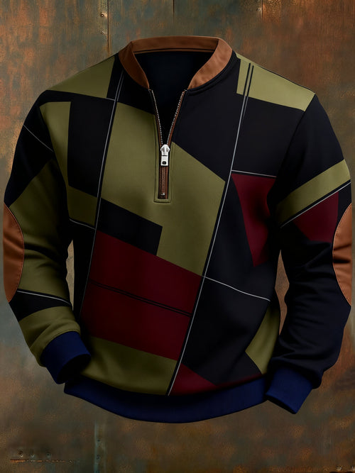 Men's Casual Geometric Color Block Print Sweatshirt
