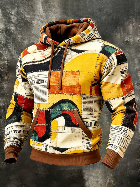 Men's Casual Geometric Patchwork Art Hoodie