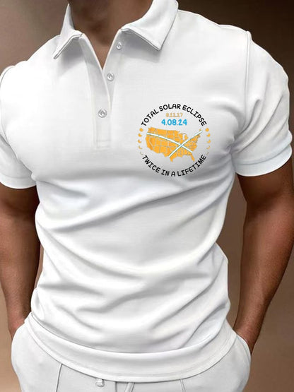 Men's Twice In A Lifetime Total Solar Eclipse Print Casual Polo Shirt