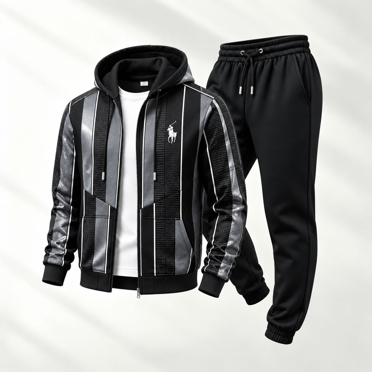 Men's Striped Print Hooded Cardigan and Sweatpants Set