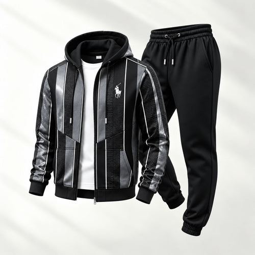 Men's Striped Print Hooded Cardigan and Sweatpants Set