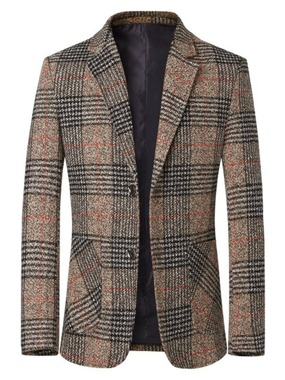 Men's Work Office Notched Collar Plaid Regular Fit Blazer