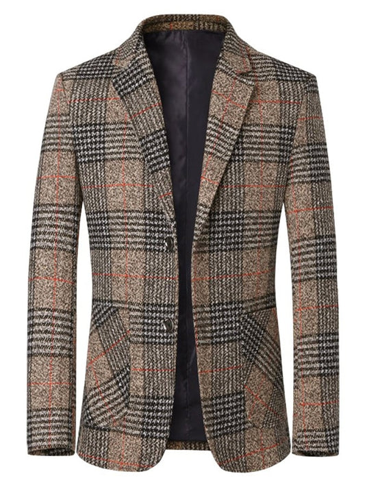 Men's Work Office Notched Collar Plaid Regular Fit Blazer