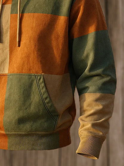 Men's Retro Distressed Color Block Print Casual Long Sleeve Sweatshirt