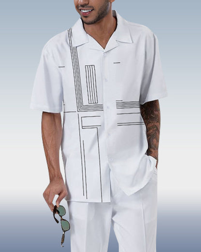 Rianmond Men's Lineart Short Sleeve Shirt Walking Set 416