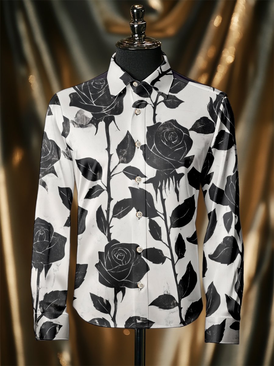 Men's Silk Rose Luxury Business Long Sleeve Shirt