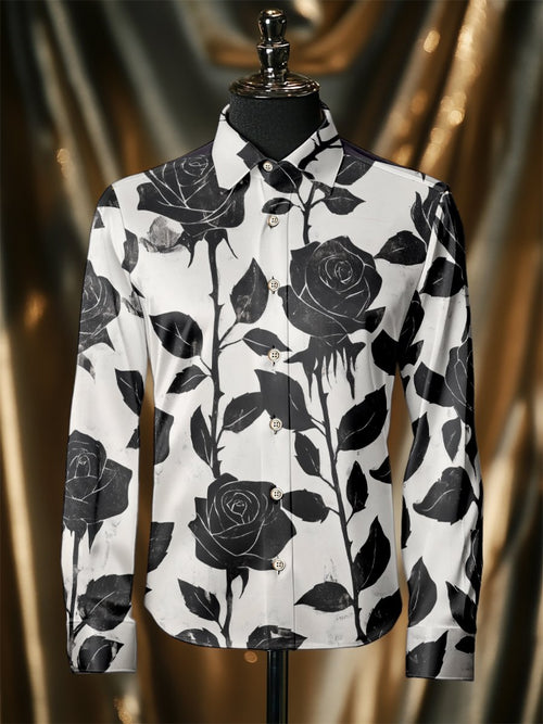 Men's Silk Rose Luxury Business Long Sleeve Shirt