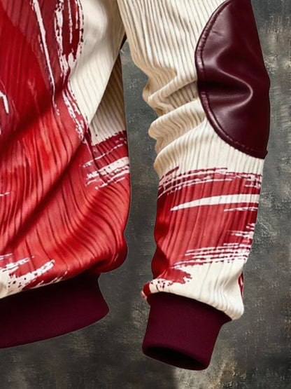 Men's Vintage Color-Block Printed Zip-Up Hoodie