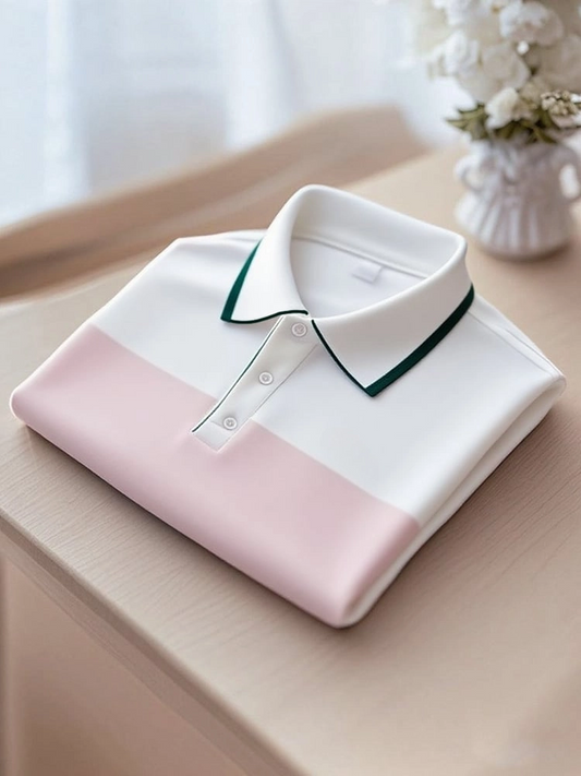 Men's Smart Casual Color Block Button Short Sleeve Polo Shirt
