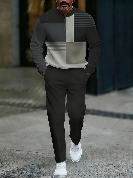 Zipper Long Sleeve Long Pants Two-Piece Set