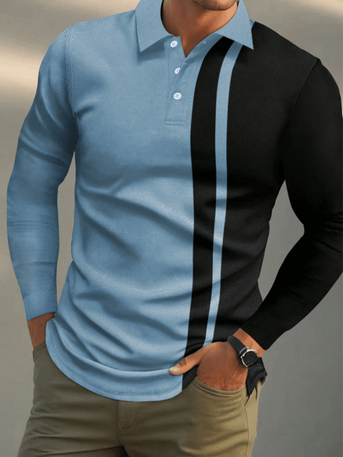 Men's Business Casual Striped Long-Sleeved Polo Shirt