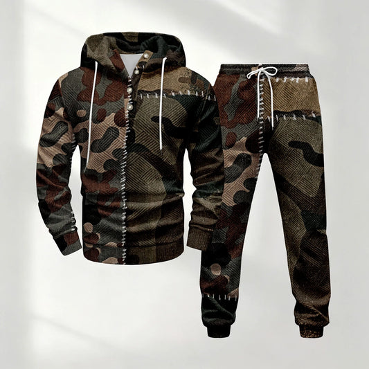 Men's Half-Button-Down Hooded Long-Sleeve Top and Pants Set