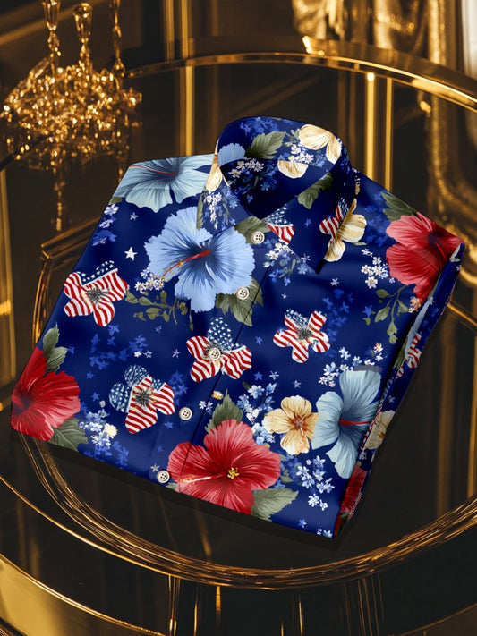 Men's Satin Luxe Hawaiian Print Short Sleeve Button Shirt