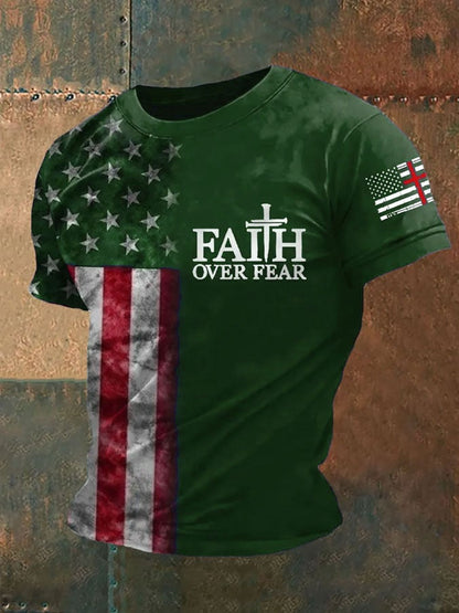 Men's Vintage Flag Faith Print T-Shirt