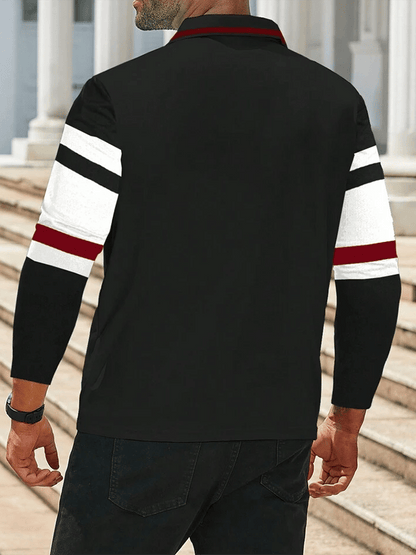 Men's Striped Business Casual Long Sleeve Polo Shirt