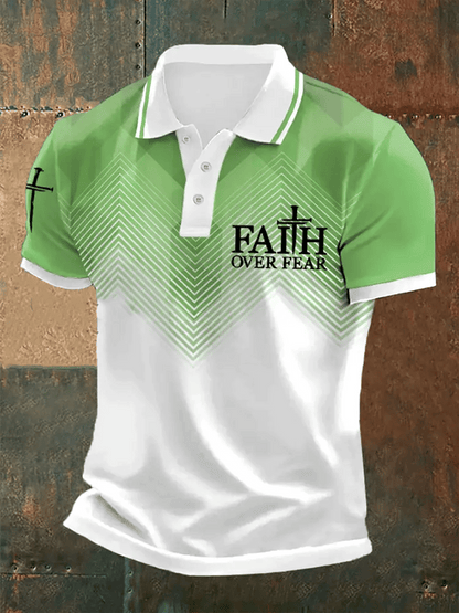 Men's Retro Faith “Faith Over Fear�? Casual Printed Polo Shirt