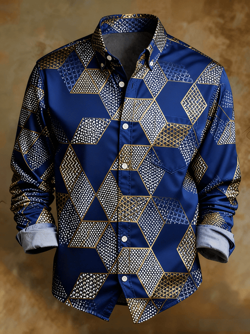 Men's Retro Abstract Art Print Comfortable Business Style Shirt