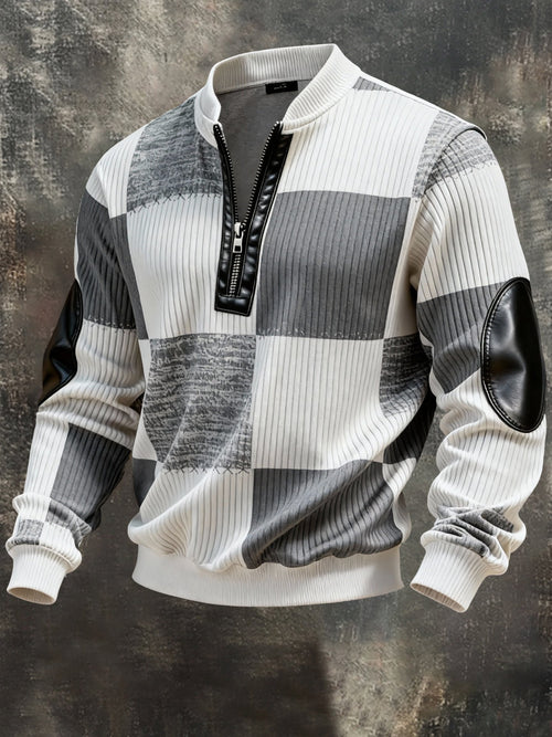 Men's Vintage Color-Block Printed Zip-Up Hoodie