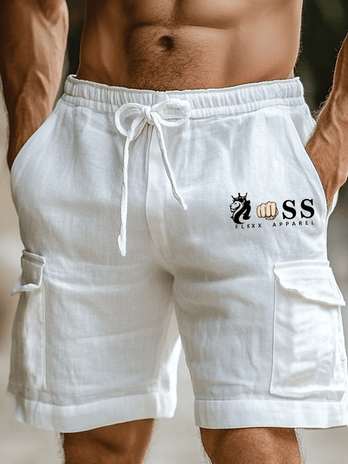 Men's Retro Letter Print Casual Cargo Bag Shorts