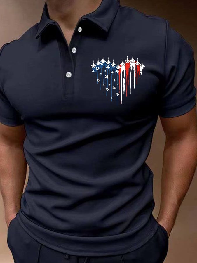 Men's Independence Day Printed Casual Polo Shirt