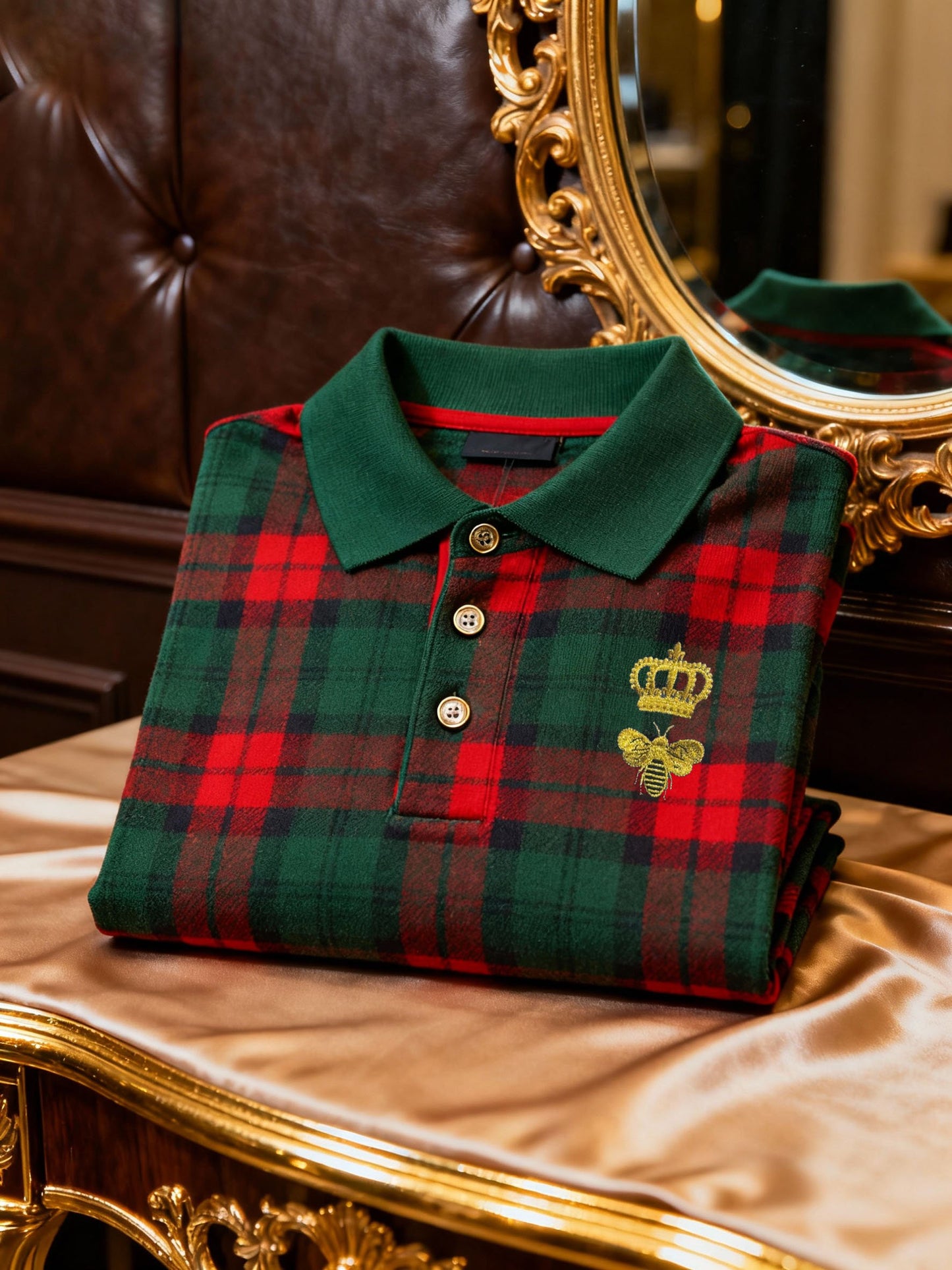 Men's Retro Business Logo Print Long Sleeve Polo Shirt