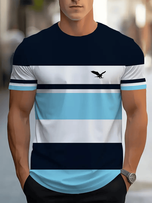 Men's Business Stripe Logo Print Short Sleeve T-Shirt