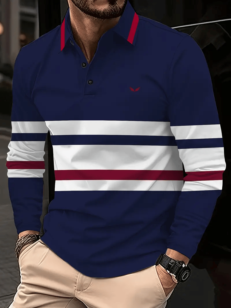 Men's Business Casual Striped Button-Down Polo