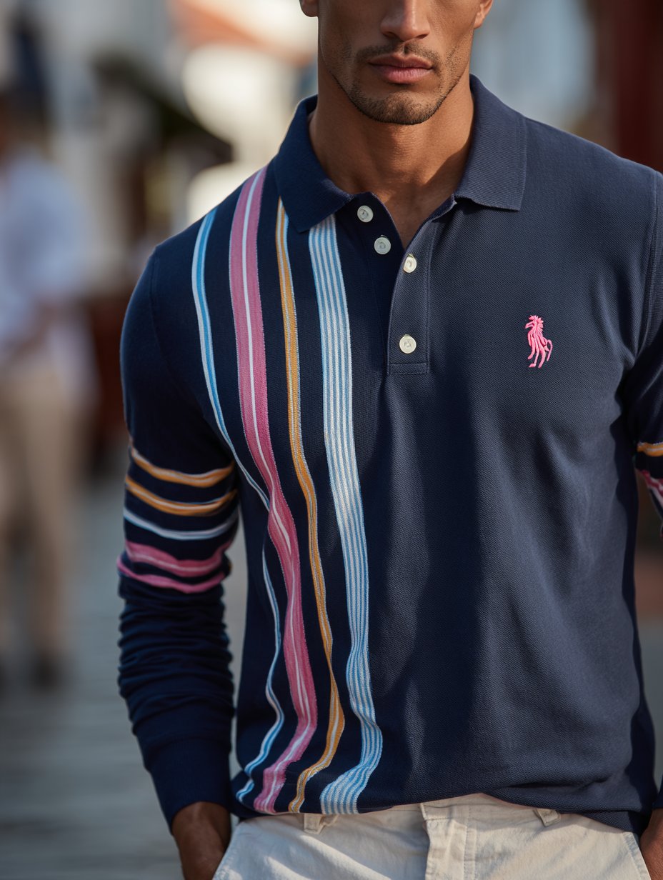 Men's Business Casual Artistic Button Long Sleeve Polo Shirt