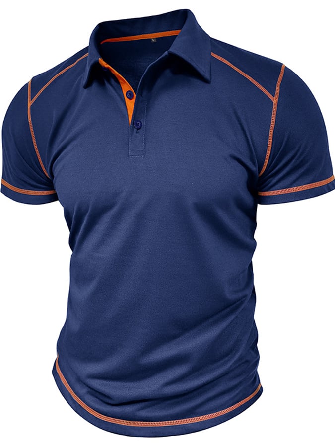 Men's Color Blocking Polo Collar Short Sleeved Polo Shirt
