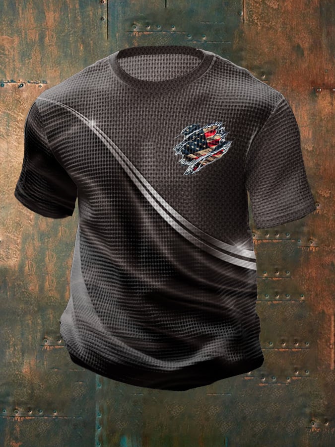 Men's Casual Independence Day Flag Graphic Printed Round Neck Short Sleeve T-Shirt