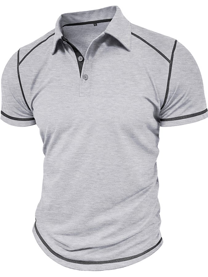 Men's Color Blocking Polo Collar Short Sleeved Polo Shirt