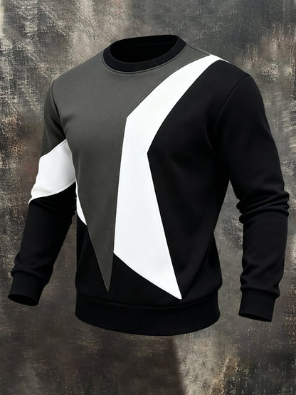 Men'S Stylish Color-Blocked Crewneck Sweatshirt
