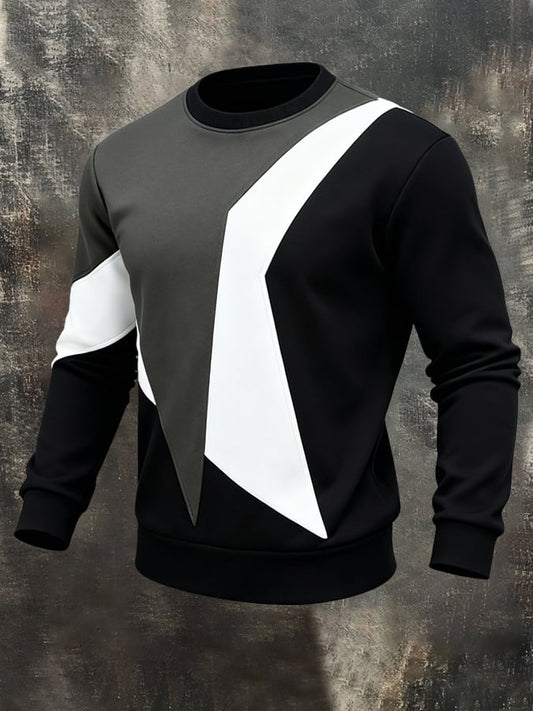 Men'S Stylish Color-Blocked Crewneck Sweatshirt