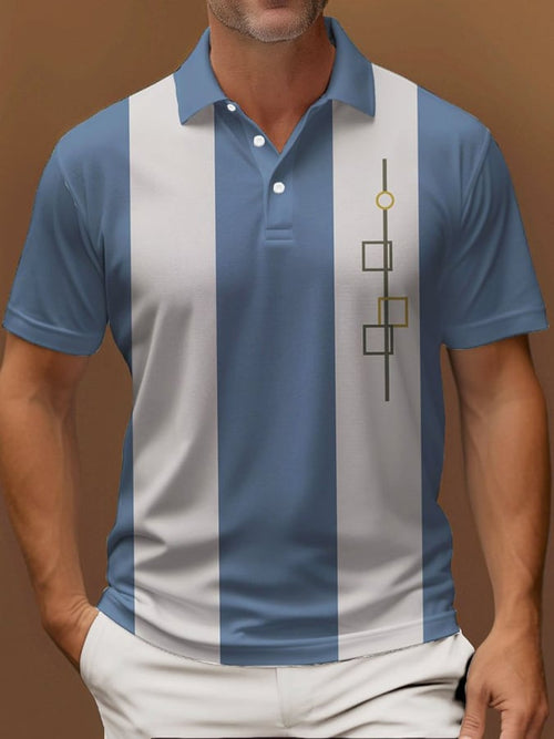 Men's Vintage Striped Button Short Sleeve Polo Shirt