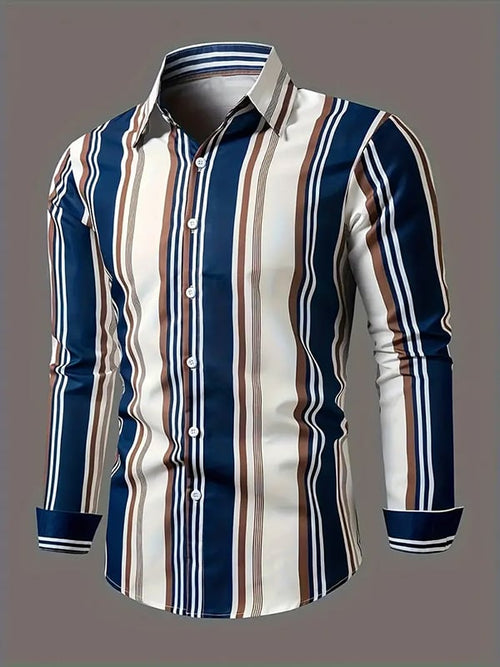 Men's Stripe Print Business Long Sleeve Shirt