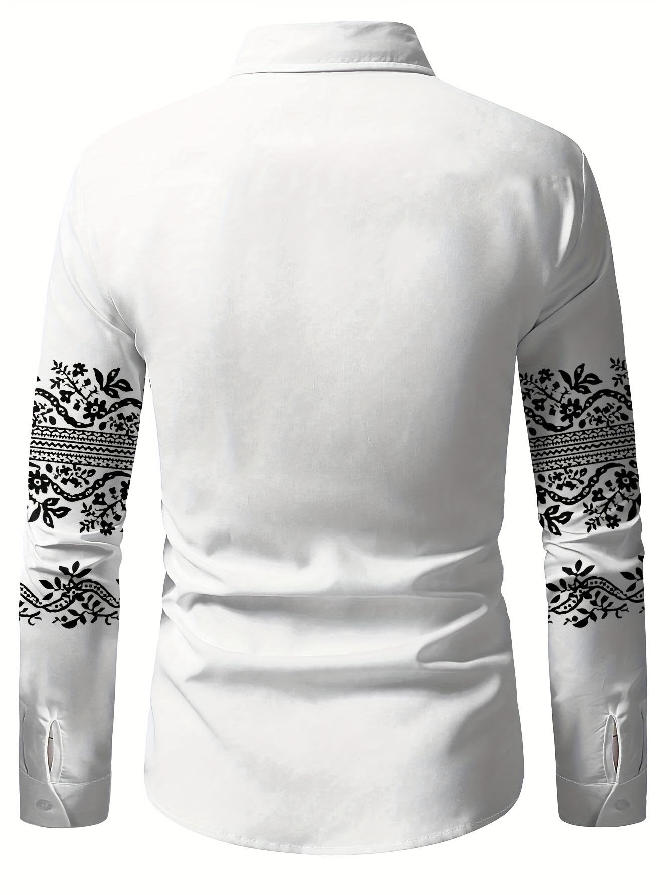 Men's Street Style Business Ethnic Floral Casual Printed Long Sleeve Shirt
