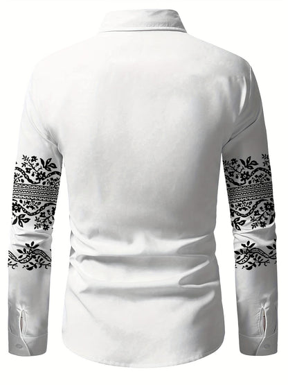 Men's Street Style Business Ethnic Floral Casual Printed Long Sleeve Shirt