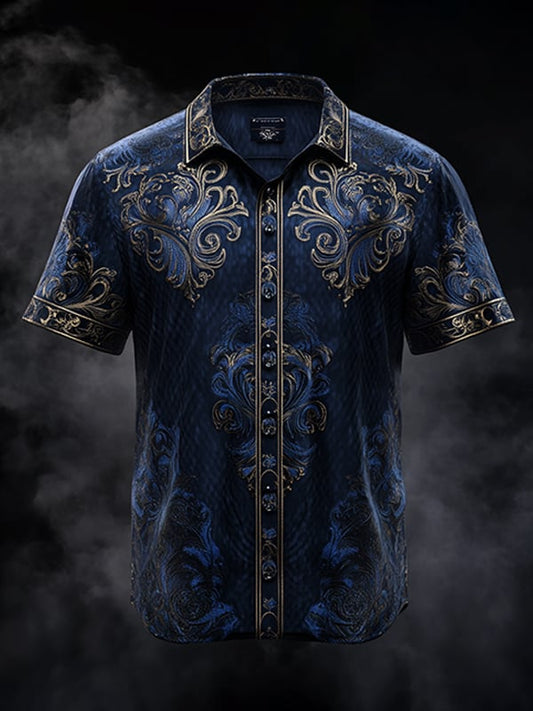 Men's Dark Gothic Skull Pattern Short Sleeve Shirt