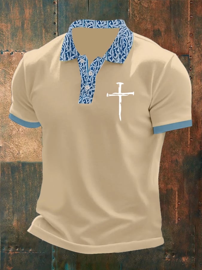 Men's Faith Printed Button Design Polo Shirt
